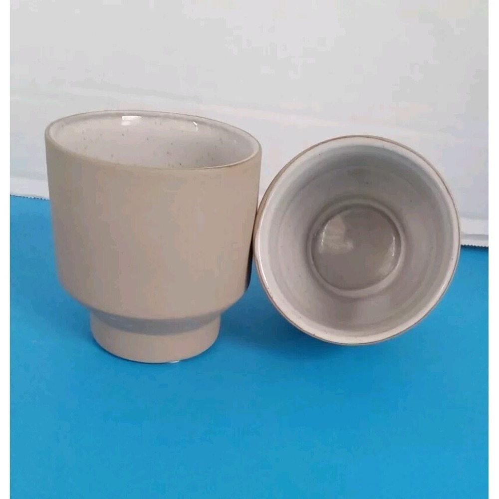 Modern Ceramic Matte Tan Speckled Glaze Stepped Base Mugs Planters Set of 2